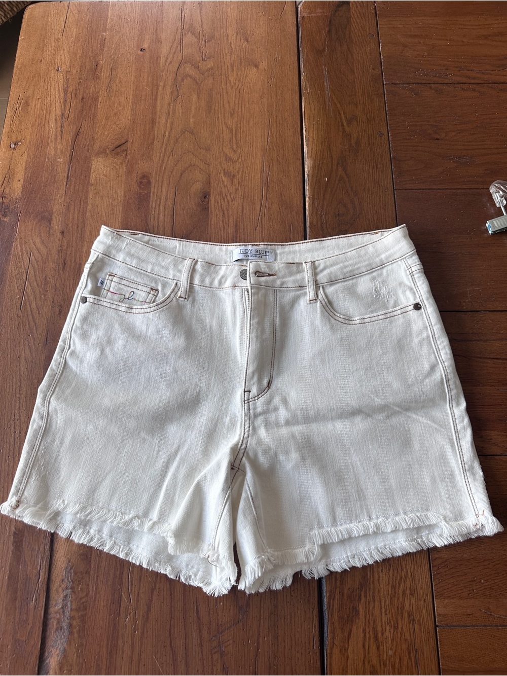 Judy Blue white High-Rise Frayed Hem Denim Shorts